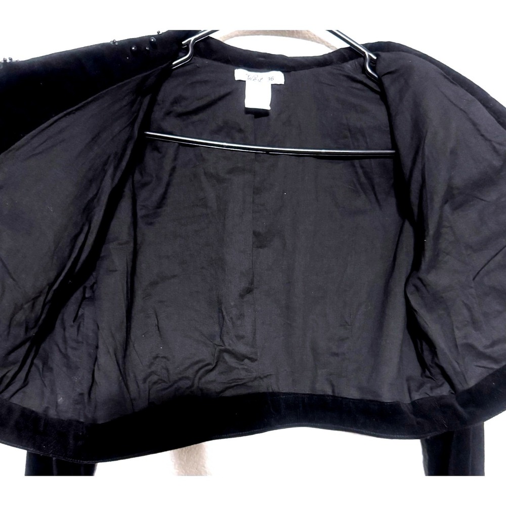 VTG Y2K West 36 Black Bolero Jacket Sz Large Sequin Beaded Corduroy Crop Event - Picture 5 of 8